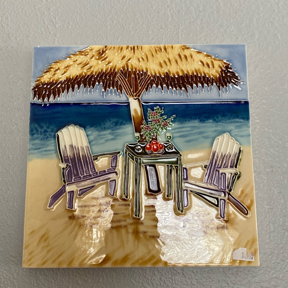 Tile wall decor beach scene 7”x7”